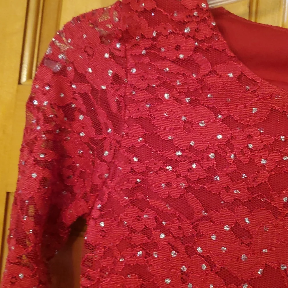 Speechless Dark‎ Red Glitter Lace Tulle Skirt Dress Size Girls 16 Christmas
